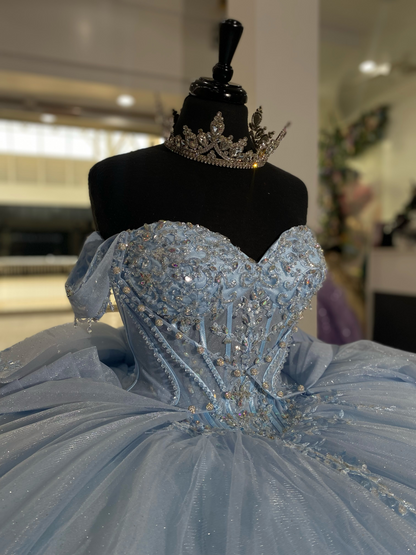 Vestidos de quinceañera con hombros descubiertos, tul princesa, apliques, vestidos de quinceañera HE530