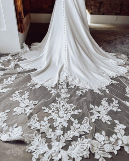 Mermaid Satin Long Sleeves Wedding Dresses for Bride Lace Boho Wedding Gowns HE1878