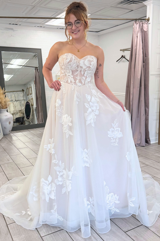 Sweetheart A-Linie Tüll 3D Blumen Strand Brautkleider für die Braut HE878