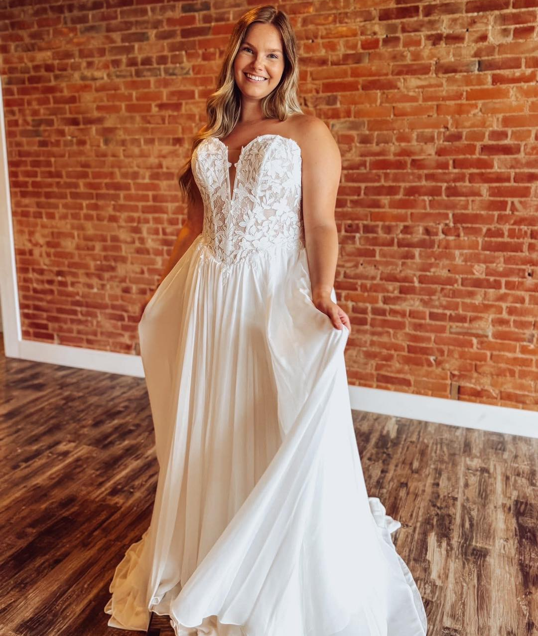 A Line Chiffon Lace Wedding Dresses Sweetheart Boho Wedding Gowns for Bride HE1877