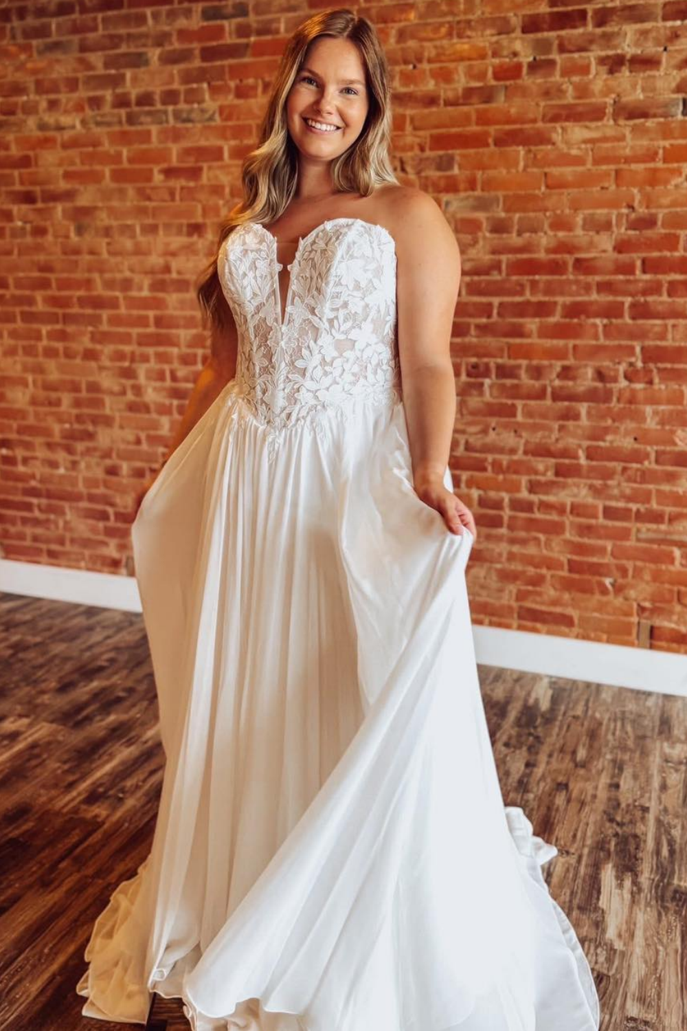 A Line Chiffon Lace Wedding Dresses Sweetheart Boho Wedding Gowns for Bride HE1877