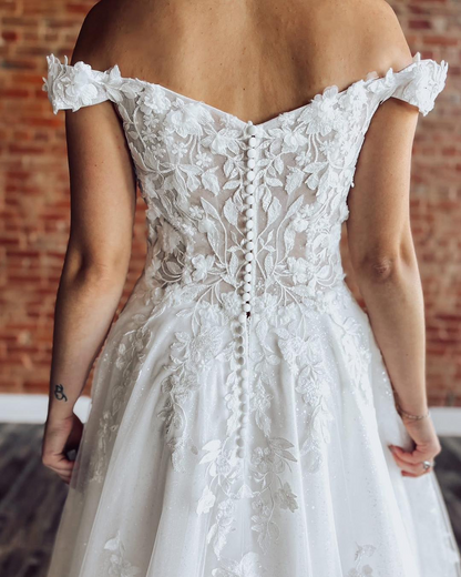 Sweetheart A-Linie Tüll 3D Blumen Strand Brautkleider für die Braut HE878