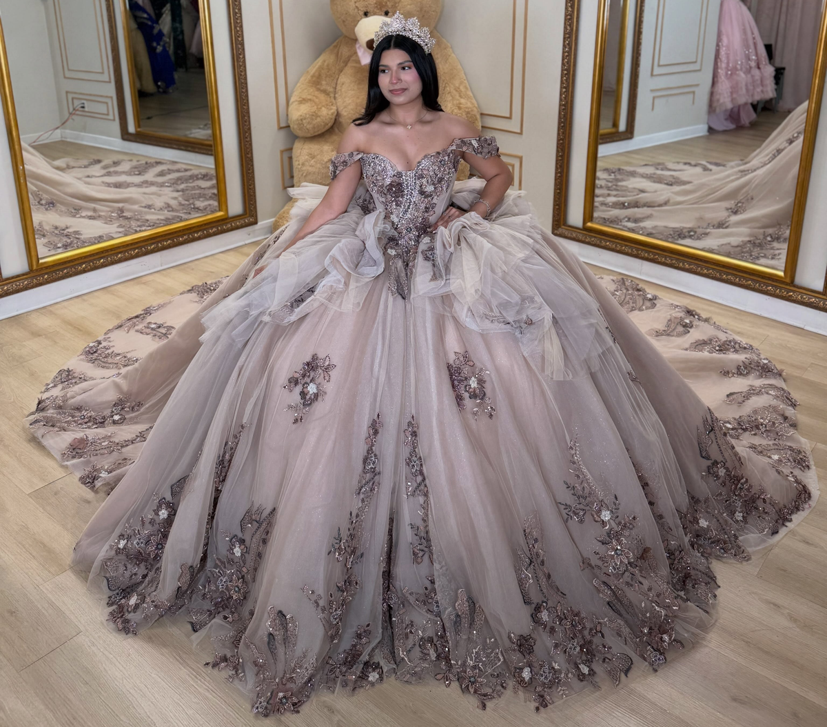 Vestidos de quinceañera con hombros descubiertos, tul princesa, apliques, vestidos de quinceañera HE530