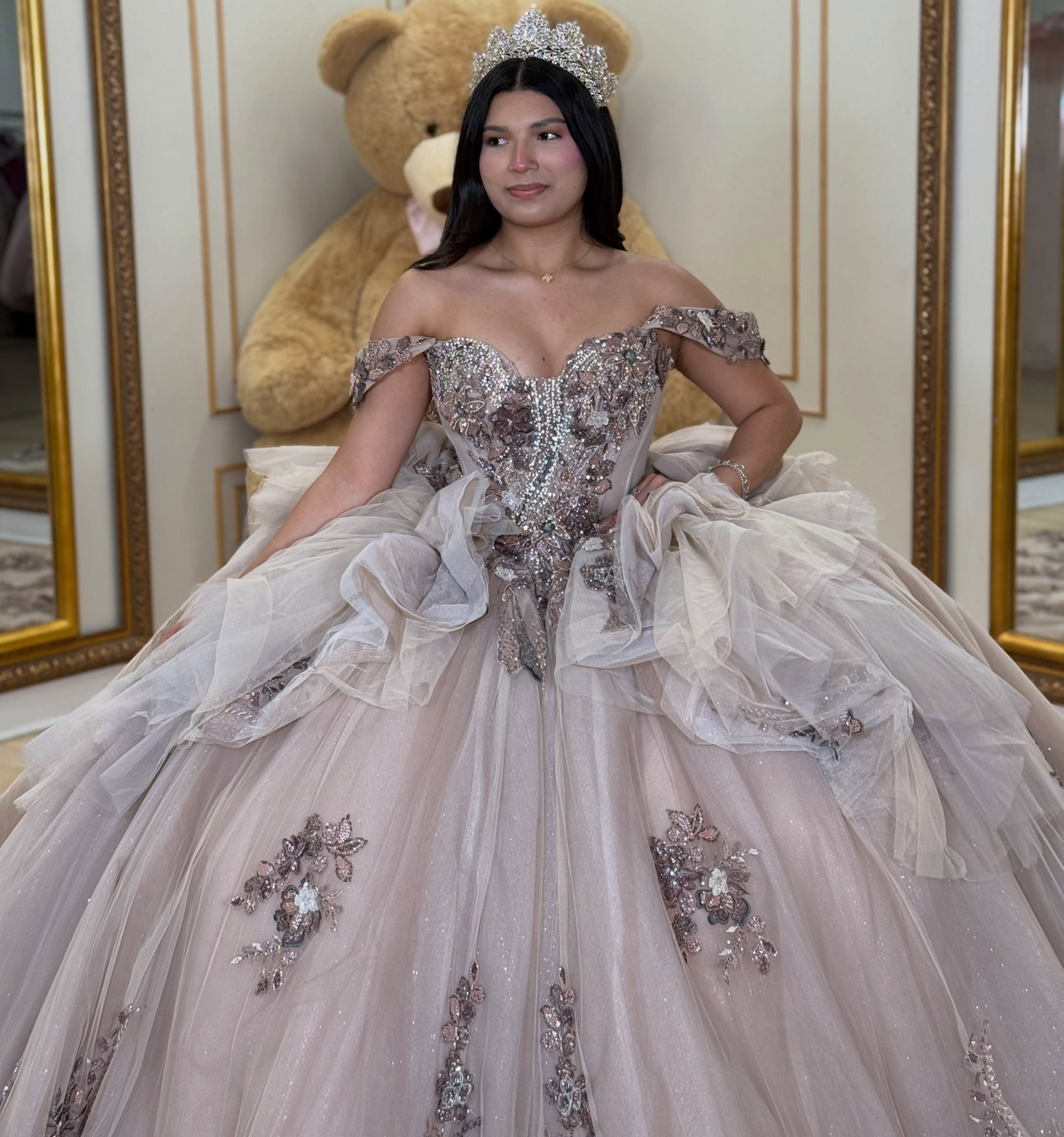 Vestidos de quinceañera con hombros descubiertos, tul princesa, apliques, vestidos de quinceañera HE530
