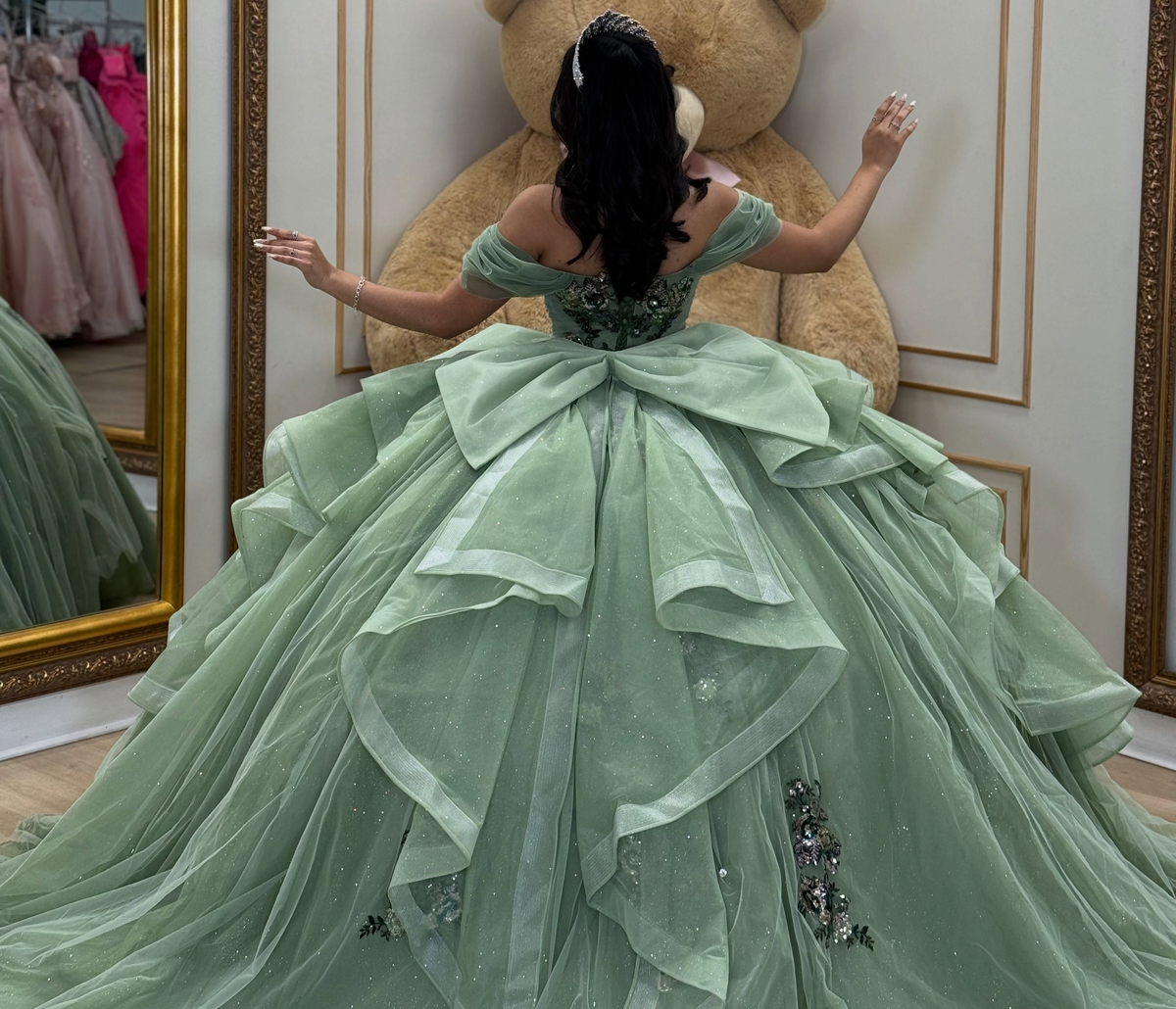 Vestidos de quinceañera con hombros descubiertos, tul princesa, apliques, vestidos de quinceañera HE530