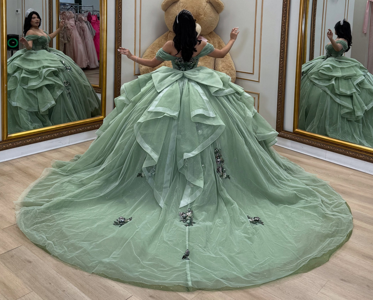 Vestidos de quinceañera con hombros descubiertos, tul princesa, apliques, vestidos de quinceañera HE530
