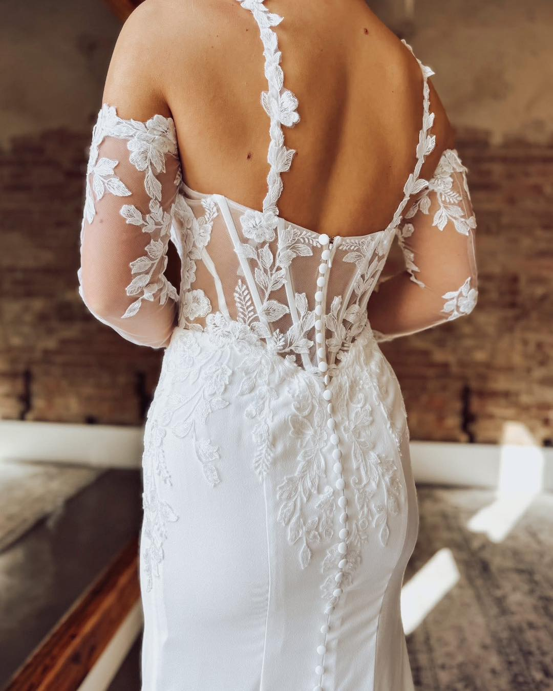 Mermaid Satin Long Sleeves Wedding Dresses for Bride Lace Boho Wedding Gowns HE1878