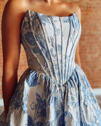 Strapless Corset Homecoming Dresses Floral Print A Line Short Party Gowns for Juniors HE1850