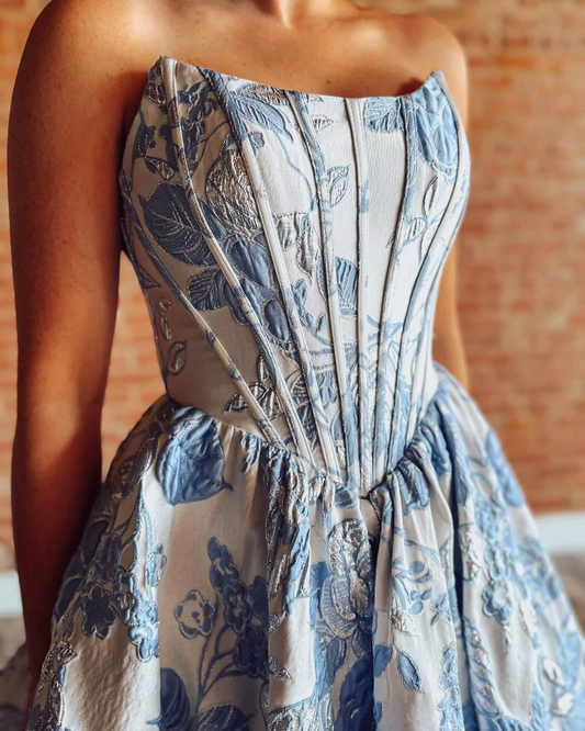Strapless Corset Homecoming Dresses Floral Print A Line Short Party Gowns for Juniors HE1850