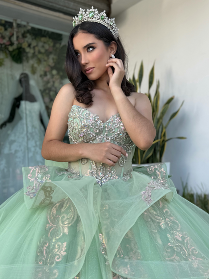Vestidos de quinceañera con hombros descubiertos, tul princesa, apliques, vestidos de quinceañera HE530