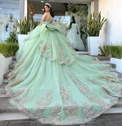 Vestidos de quinceañera con hombros descubiertos, tul princesa, apliques, vestidos de quinceañera HE530