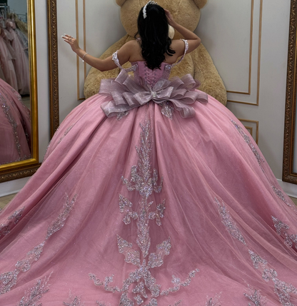 Princess Sweet 16 Pink Quinceanera Dresses Lace Beaded Birthday Prom Party Gowns HE1921