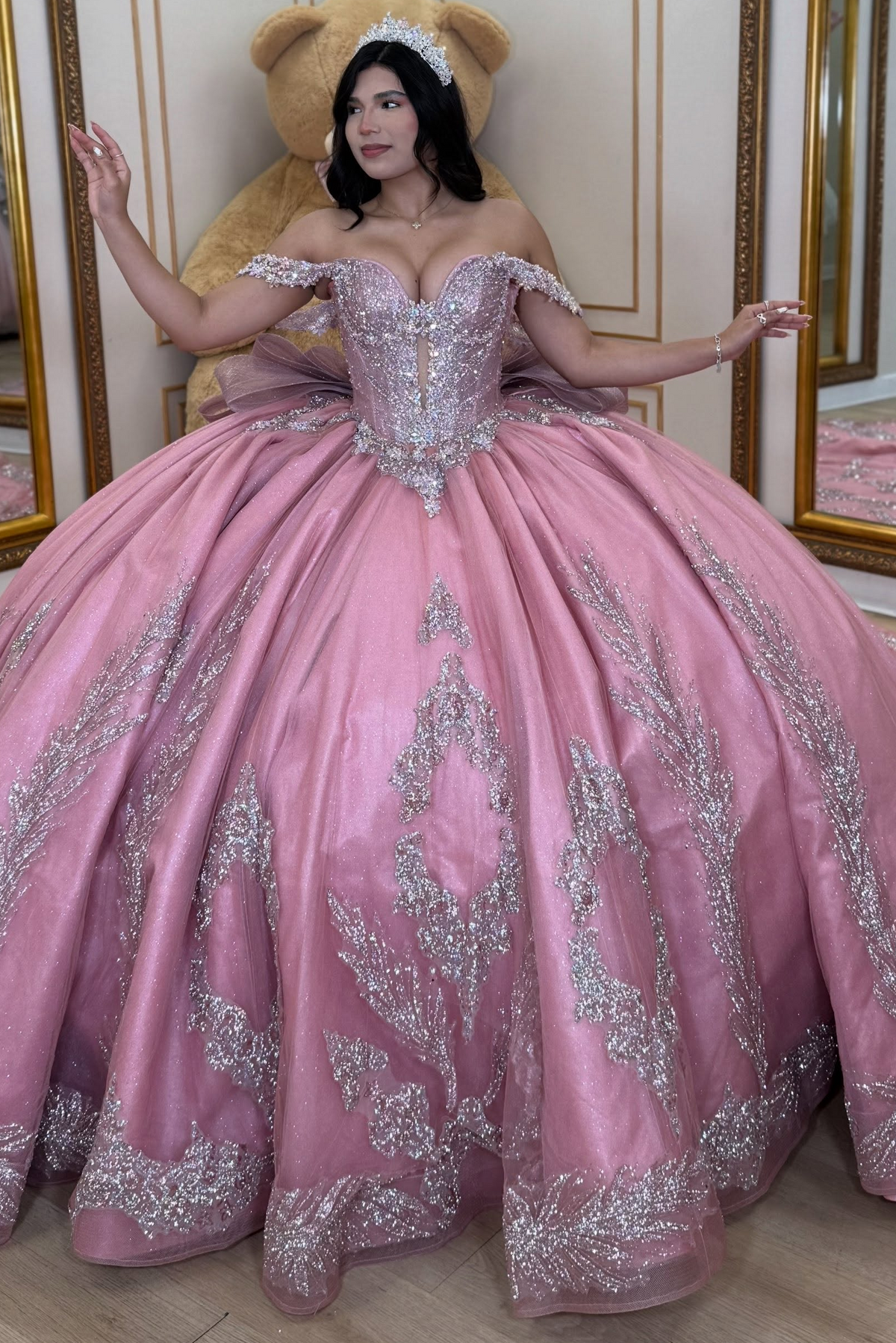 Princess Sweet 16 Pink Quinceanera Dresses Lace Beaded Birthday Prom Party Gowns HE1921