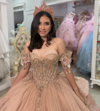 Sweetheart Lace Appliqued Tulle Quinceanera Dresses Off Shoulder Sweet 16 Party Gowns HE1863