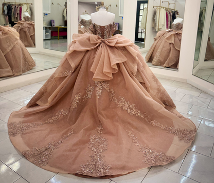 Vestidos de quinceañera con hombros descubiertos, tul princesa, apliques, vestidos de quinceañera HE530
