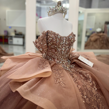 Vestidos de quinceañera con hombros descubiertos, tul princesa, apliques, vestidos de quinceañera HE530