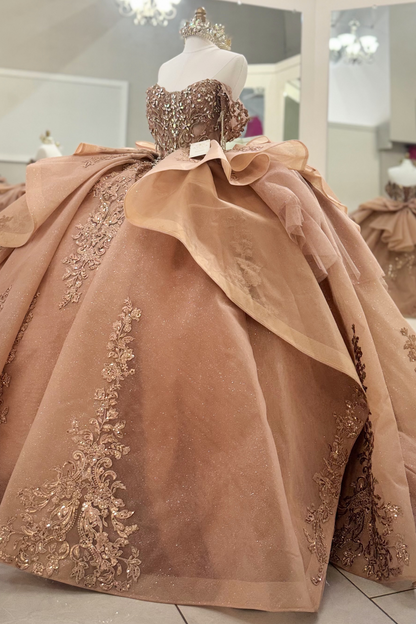 Vestidos de quinceañera con hombros descubiertos, tul princesa, apliques, vestidos de quinceañera HE530