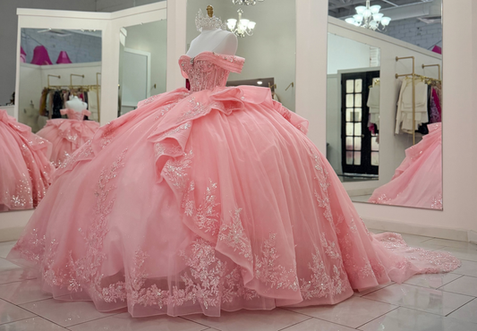 Vestidos de quinceañera con hombros descubiertos, tul princesa, apliques, vestidos de quinceañera HE530