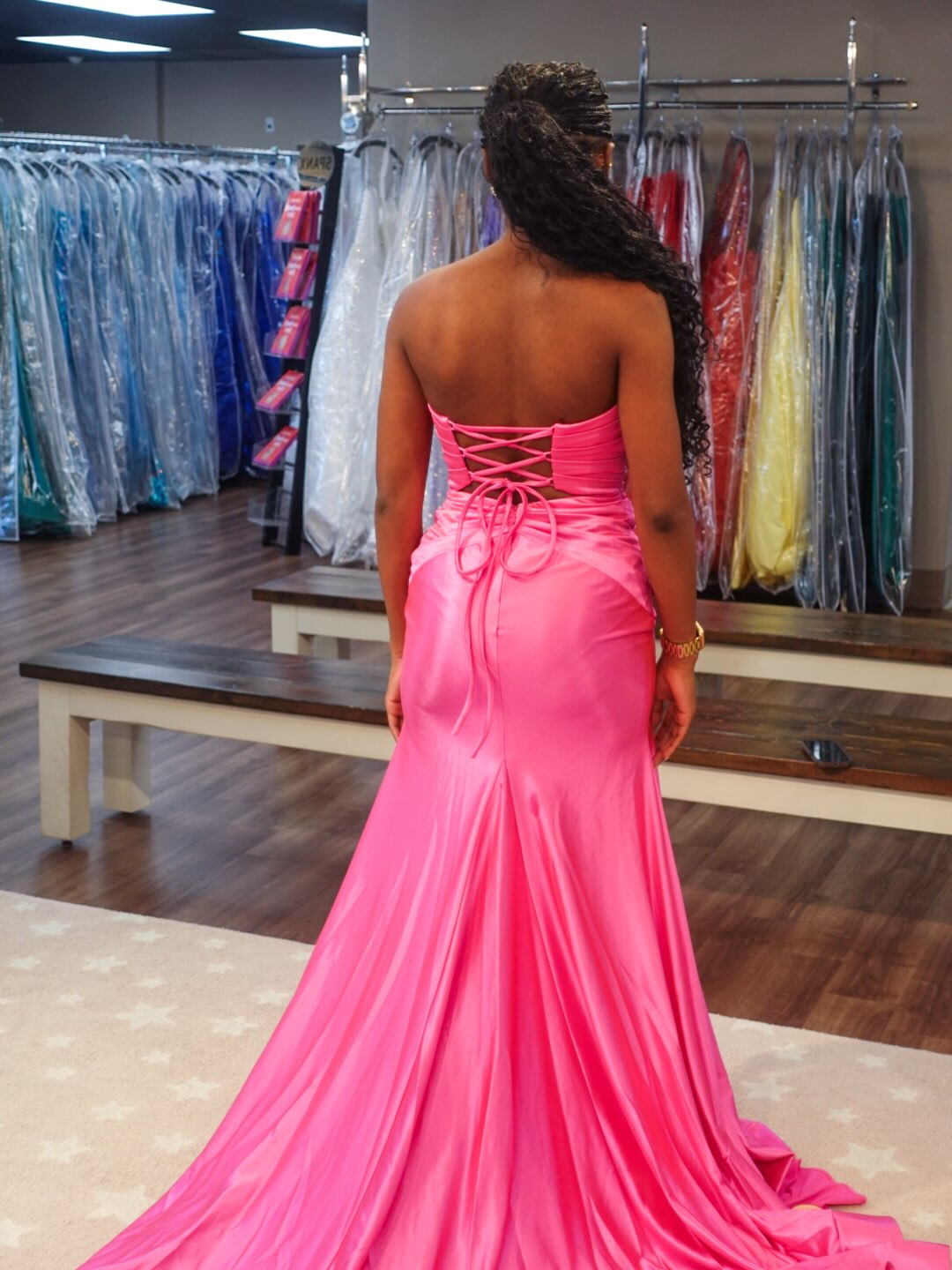 Sweetheart Mermaid Satin Keyhole Prom Dresses Long Strapless Party Gowns with Slit HE1962