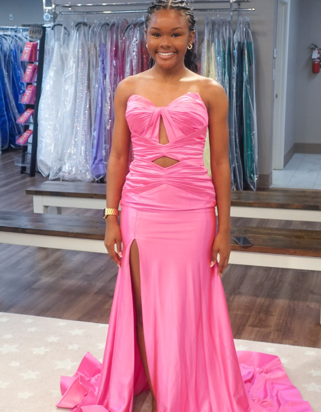Sweetheart Mermaid Satin Keyhole Prom Dresses Long Strapless Party Gowns with Slit HE1962