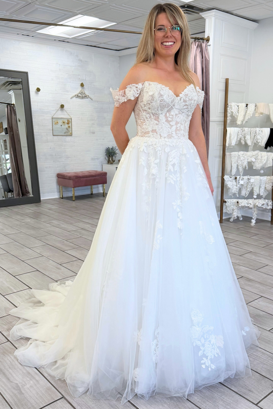 Sweetheart A-Linie Tüll 3D Blumen Strand Brautkleider für die Braut HE878