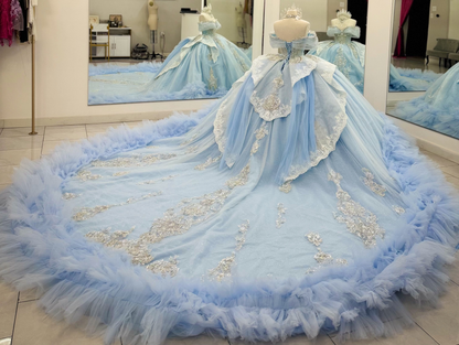 Vestidos de quinceañera con hombros descubiertos, tul princesa, apliques, vestidos de quinceañera HE530