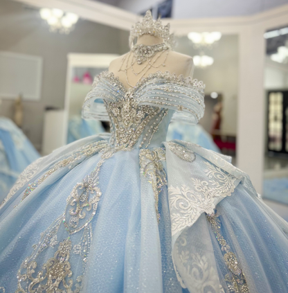 Vestidos de quinceañera con hombros descubiertos, tul princesa, apliques, vestidos de quinceañera HE530