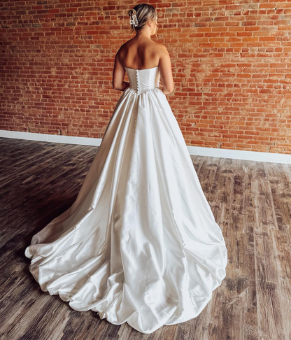 Satin A Line Wedding Dresses Sweetheart Boho Bridal Wedding Gowns for Women HE1869