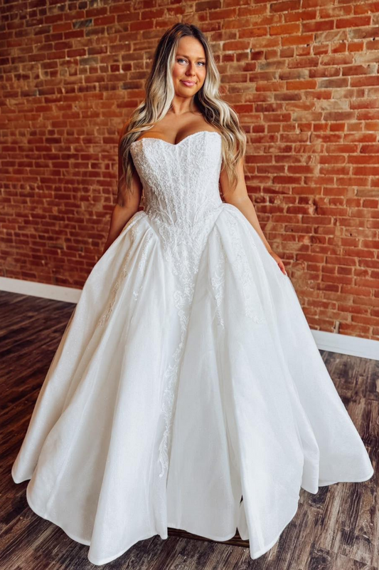 Sweetheart A Line Boho Wedding Dresses Tulle Lace Appliqued Bridal Wedding Gowns HE1868