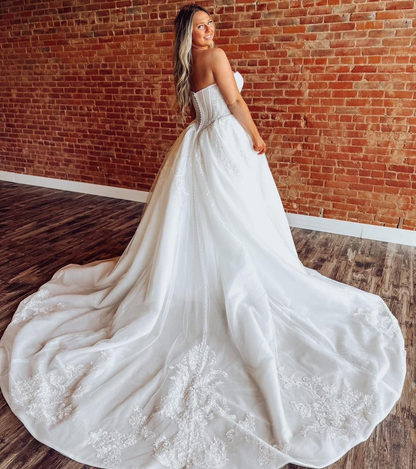 Sweetheart A Line Boho Wedding Dresses Tulle Lace Appliqued Bridal Wedding Gowns HE1868