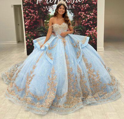 Vestidos de quinceañera con hombros descubiertos, tul princesa, apliques, vestidos de quinceañera HE530