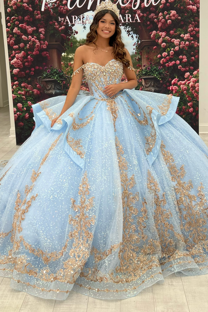 Vestidos de quinceañera con hombros descubiertos, tul princesa, apliques, vestidos de quinceañera HE530