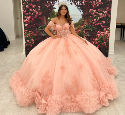 Vestidos de quinceañera con hombros descubiertos, tul princesa, apliques, vestidos de quinceañera HE530
