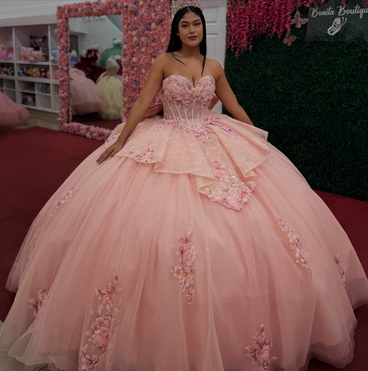 Sweetheart Tulle Lace Appliqued Pink Quinceanera Dresses Sweet 16 Party Gowns HE1916