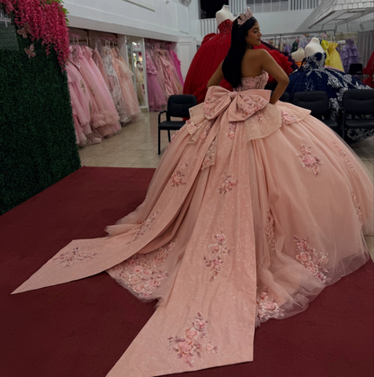 Sweetheart Tulle Lace Appliqued Pink Quinceanera Dresses Sweet 16 Party Gowns HE1916