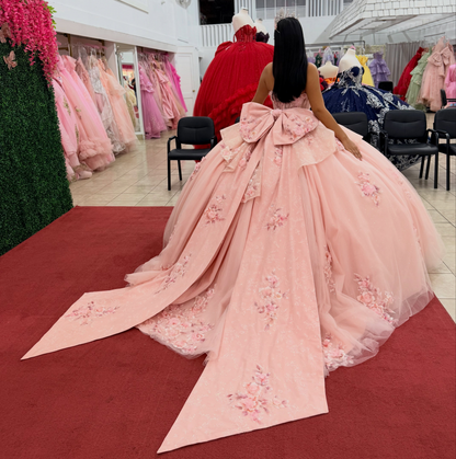 Sweetheart Tulle Lace Appliqued Pink Quinceanera Dresses Sweet 16 Party Gowns HE1916
