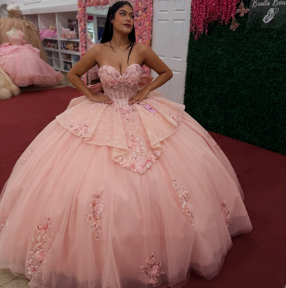 Sweetheart Tulle Lace Appliqued Pink Quinceanera Dresses Sweet 16 Party Gowns HE1916