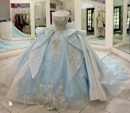Sweetheart Sequin Beaded Crystal Quinceanera Dresses Sweet 16 Blue Ball Gown Party Dresses HE1943
