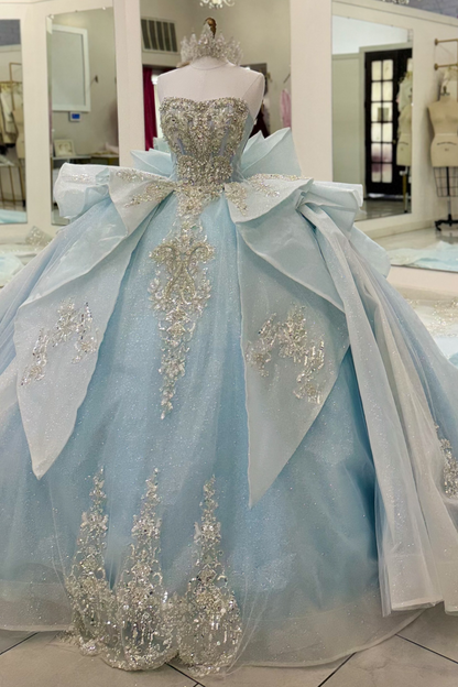 Sweetheart Sequin Beaded Crystal Quinceanera Dresses Sweet 16 Blue Ball Gown Party Dresses HE1943