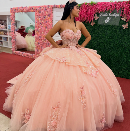 Sweetheart Tulle Lace Appliqued Pink Quinceanera Dresses Sweet 16 Party Gowns HE1916