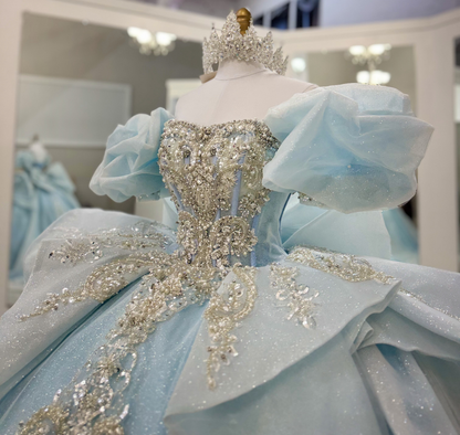Sweetheart Sequin Beaded Crystal Quinceanera Dresses Sweet 16 Blue Ball Gown Party Dresses HE1943