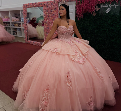 Sweetheart Tulle Lace Appliqued Pink Quinceanera Dresses Sweet 16 Party Gowns HE1916