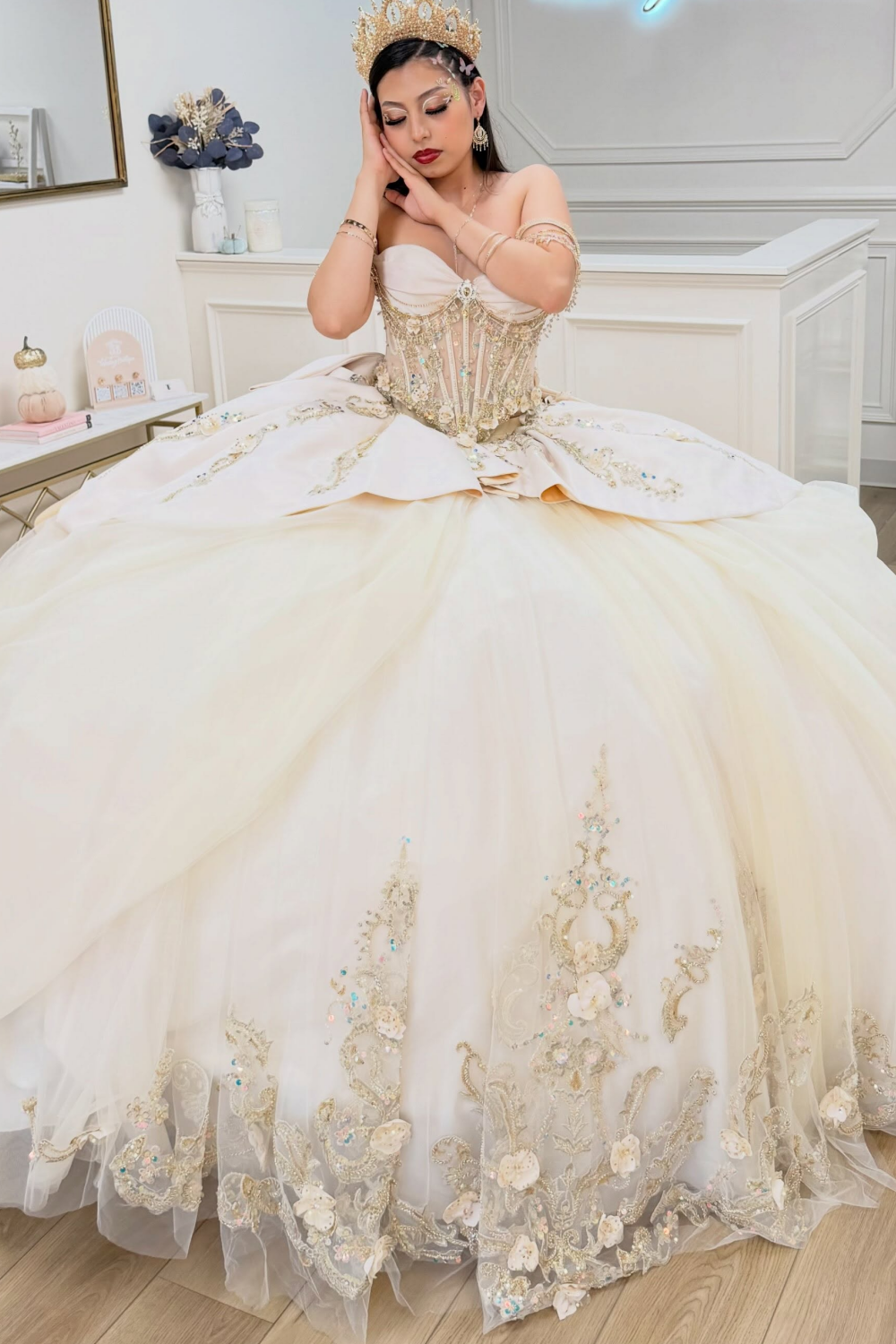 Sweetheart Princess Lace Flowers Quinceanera Dresses Sweet 16 Ball Gown Celebration Dress HE1967