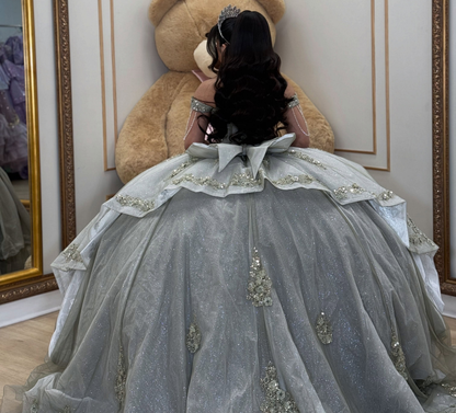 Princess Ball Gown Glittery Quinceanera Dresses Tulle Appliqued Party Dresses HE1917