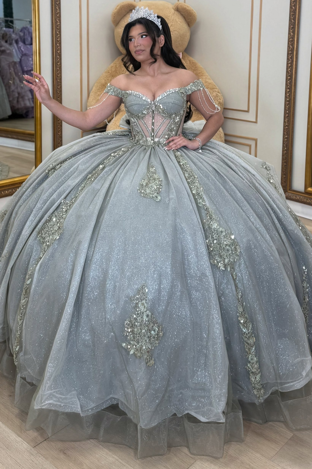 Princess Ball Gown Glittery Quinceanera Dresses Tulle Appliqued Party Dresses HE1917