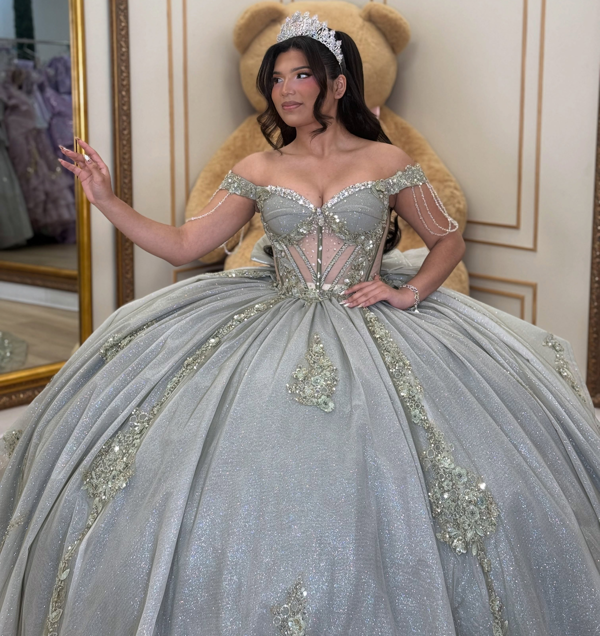 Princess Ball Gown Glittery Quinceanera Dresses Tulle Appliqued Party Dresses HE1917