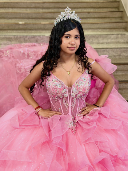 Vestidos de quinceañera con hombros descubiertos, tul princesa, apliques, vestidos de quinceañera HE530