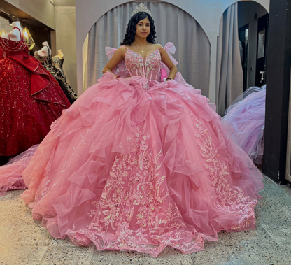 Vestidos de quinceañera con hombros descubiertos, tul princesa, apliques, vestidos de quinceañera HE530