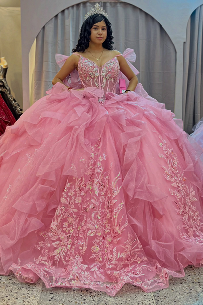 Vestidos de quinceañera con hombros descubiertos, tul princesa, apliques, vestidos de quinceañera HE530