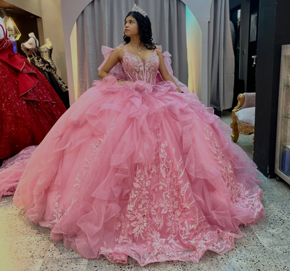 Vestidos de quinceañera con hombros descubiertos, tul princesa, apliques, vestidos de quinceañera HE530